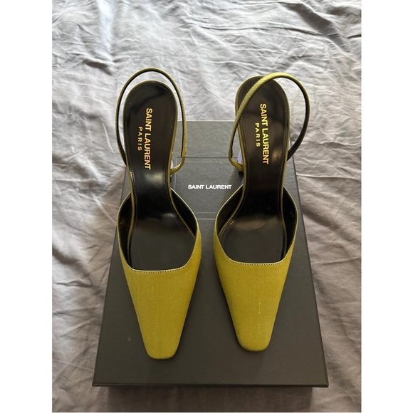 New Saint Laurent Slingback Heels (Blade 105 Slingbacks) in Lime Nero - Picture 1 of 6